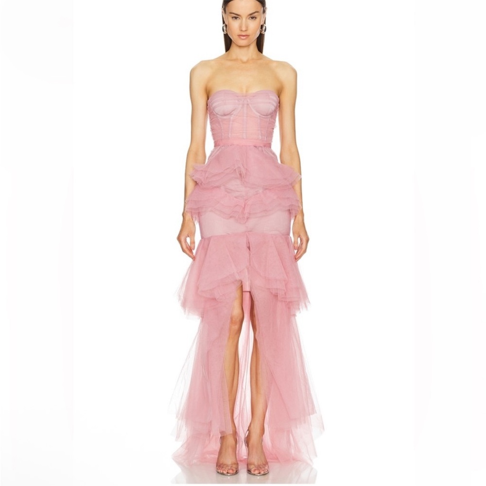 Michael Costello x Revolve Alai Strapless Pink Tulle Layer Ruffle Dress size XL